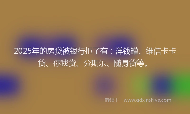 2025年的房贷被银行拒了有：洋钱罐、维信卡卡贷、你我贷、分期乐、随身贷等。