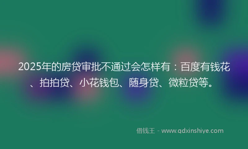2025年的房贷审批不通过会怎样有：百度有钱花、拍拍贷、小花钱包、随身贷、微粒贷等。