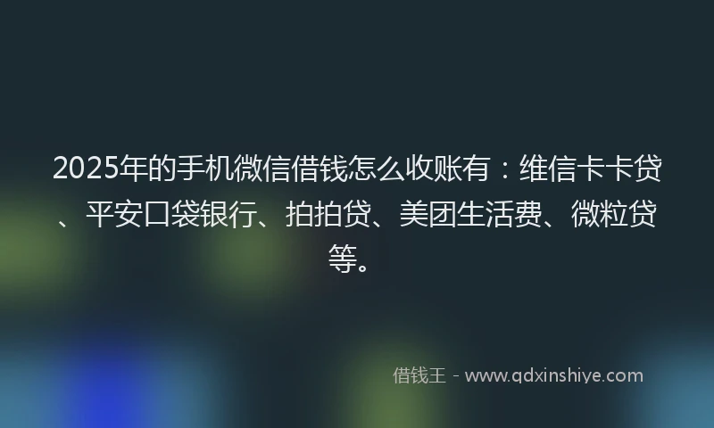 2025年的手机微信借钱怎么收账有：维信卡卡贷、平安口袋银行、拍拍贷、美团生活费、微粒贷等。