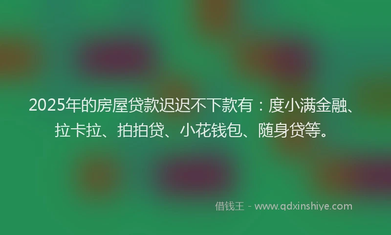 2025年的房屋贷款迟迟不下款有：度小满金融、拉卡拉、拍拍贷、小花钱包、随身贷等。