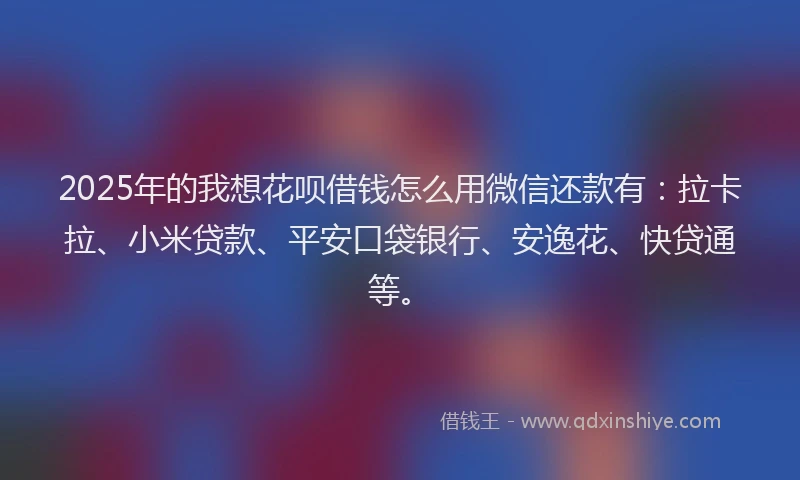 2025年的我想花呗借钱怎么用微信还款有:拉卡拉、小米贷款、平安口袋银行、安逸花、快贷通等。