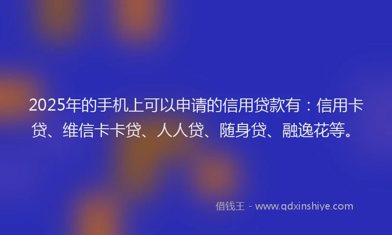2025年的手机上可以申请的信用贷款有：信用卡贷、维信卡卡贷、人人贷、随身贷、融逸花等。