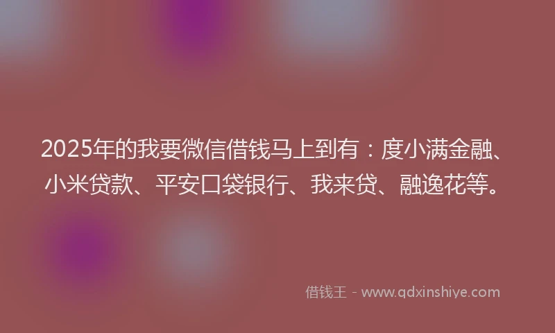 2025年的我要微信借钱马上到有：度小满金融、小米贷款、平安口袋银行、我来贷、融逸花等。