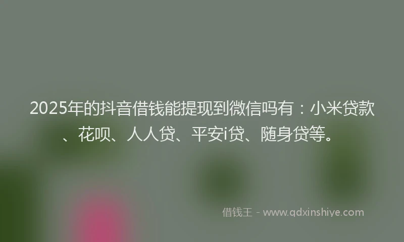 2025年的抖音借钱能提现到微信吗有：小米贷款、花呗、人人贷、平安i贷、随身贷等。