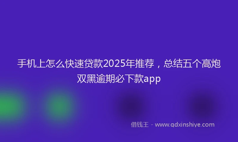 手机上怎么快速贷款2025年推荐，总结五个高炮双黑逾期必下款app