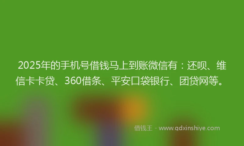 2025年的手机号借钱马上到账微信有：还呗、维信卡卡贷、360借条、平安口袋银行、团贷网等。