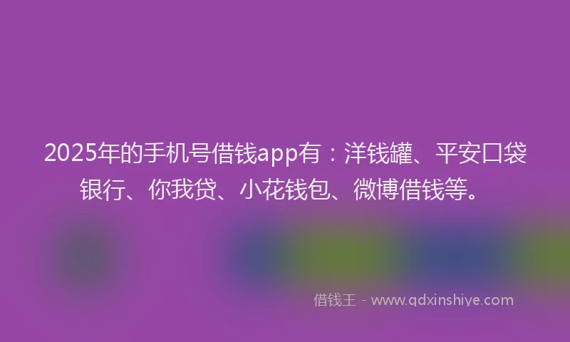 2025年的手机号借钱app有：洋钱罐、平安口袋银行、你我贷、小花钱包、微博借钱等。