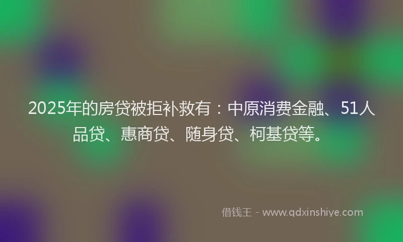 2025年的房贷被拒补救有：中原消费金融、51人品贷、惠商贷、随身贷、柯基贷等。
