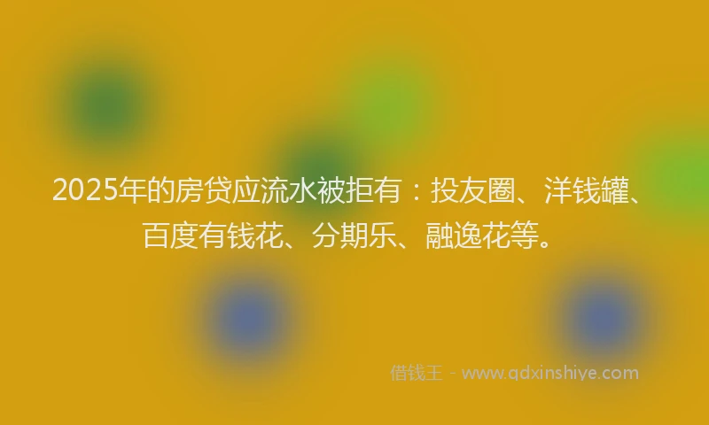 2025年的房贷应流水被拒有：投友圈、洋钱罐、百度有钱花、分期乐、融逸花等。