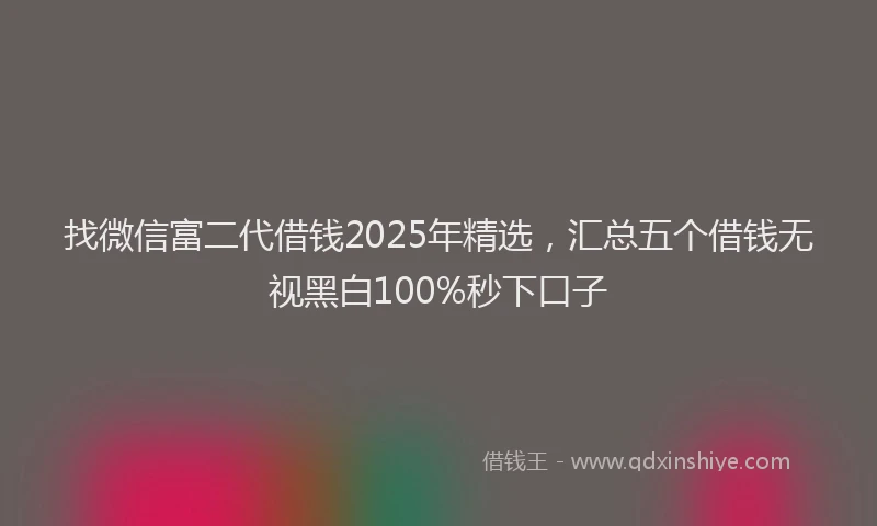 找微信富二代借钱2025年精选，汇总五个借钱无视黑白100%秒下口子