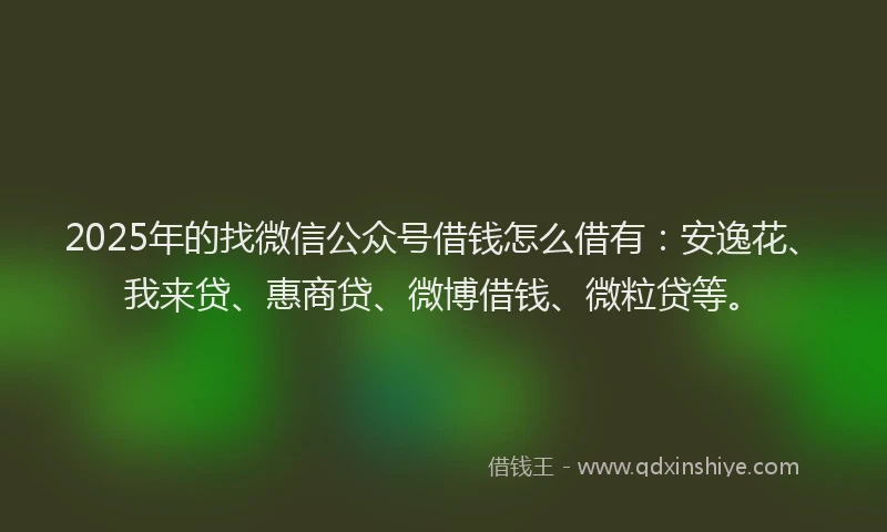 2025年的找微信公众号借钱怎么借有：安逸花、我来贷、惠商贷、微博借钱、微粒贷等。