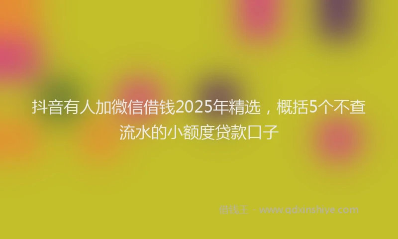 抖音有人加微信借钱2025年精选，概括5个不查流水的小额度贷款口子