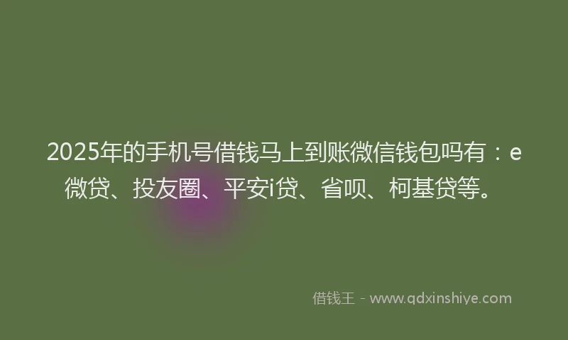 2025年的手机号借钱马上到账微信钱包吗有：e微贷、投友圈、平安i贷、省呗、柯基贷等。