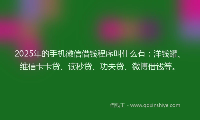 2025年的手机微信借钱程序叫什么有：洋钱罐、维信卡卡贷、读秒贷、功夫贷、微博借钱等。