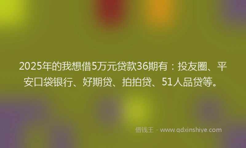 2025年的我想借5万元贷款36期有：投友圈、平安口袋银行、好期贷、拍拍贷、51人品贷等。