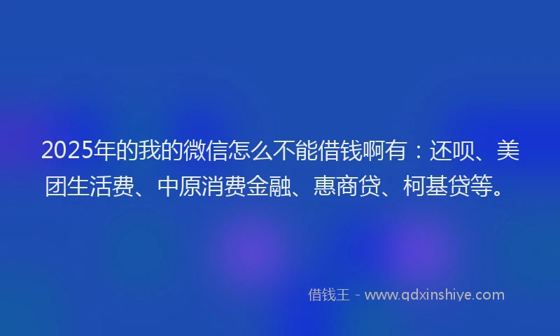2025年的我的微信怎么不能借钱啊有：还呗、美团生活费、中原消费金融、惠商贷、柯基贷等。