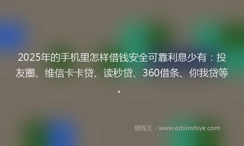 2025年的手机里怎样借钱安全可靠利息少有：投友圈、维信卡卡贷、读秒贷、360借条、你我贷等。