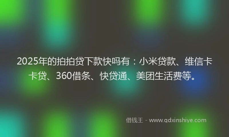 2025年的拍拍贷下款快吗有：小米贷款、维信卡卡贷、360借条、快贷通、美团生活费等。