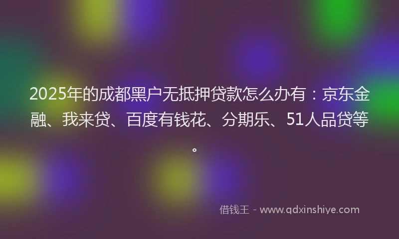 2025年的成都黑户无抵押贷款怎么办有：京东金融、我来贷、百度有钱花、分期乐、51人品贷等。