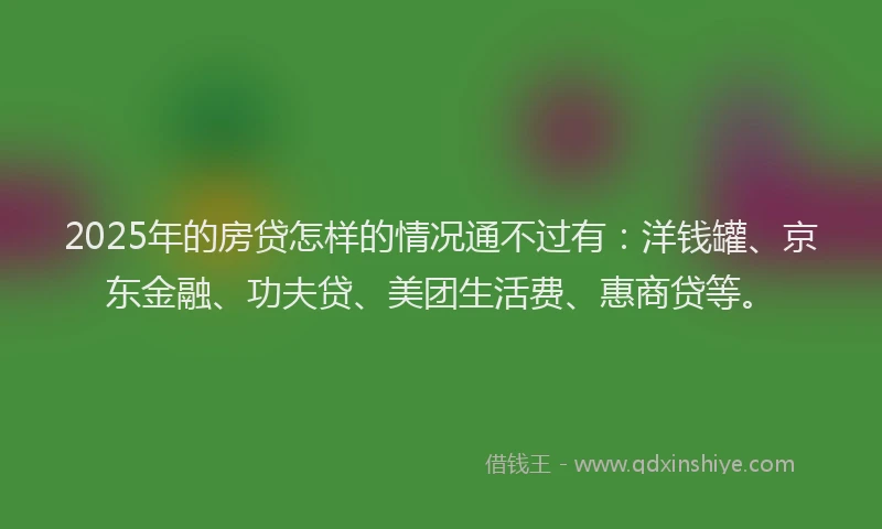 2025年的房贷怎样的情况通不过有：洋钱罐、京东金融、功夫贷、美团生活费、惠商贷等。