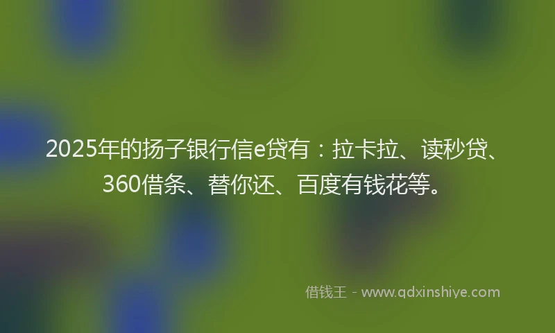 2025年的扬子银行信e贷有：拉卡拉、读秒贷、360借条、替你还、百度有钱花等。