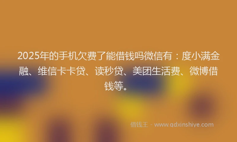 2025年的手机欠费了能借钱吗微信有：度小满金融、维信卡卡贷、读秒贷、美团生活费、微博借钱等。