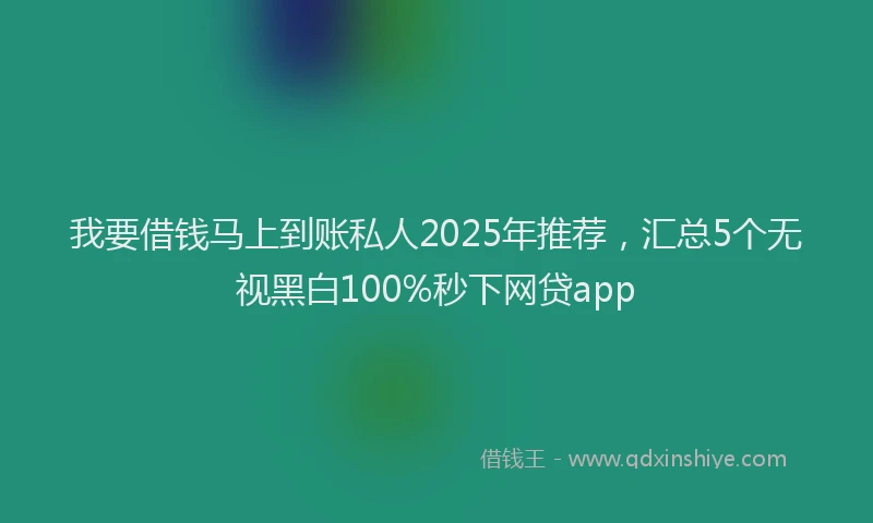 我要借钱马上到账私人2025年推荐，汇总5个无视黑白100%秒下网贷app