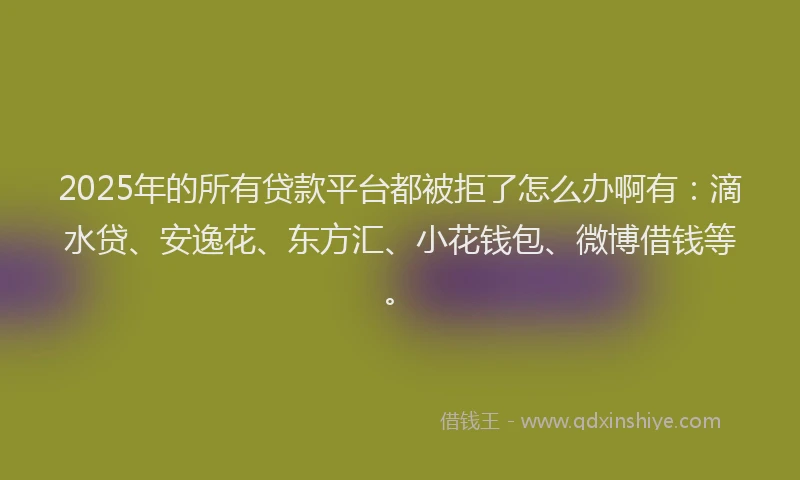 2025年的所有贷款平台都被拒了怎么办啊有：滴水贷、安逸花、东方汇、小花钱包、微博借钱等。