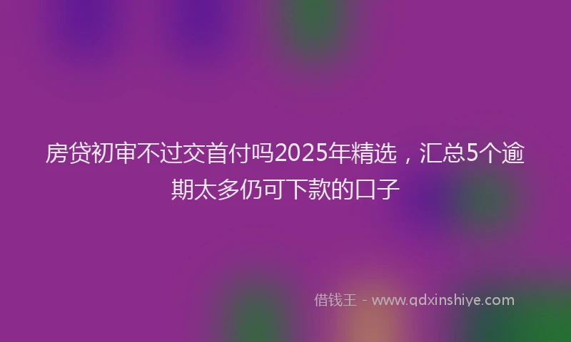 房贷初审不过交首付吗2025年精选，汇总5个逾期太多仍可下款的口子