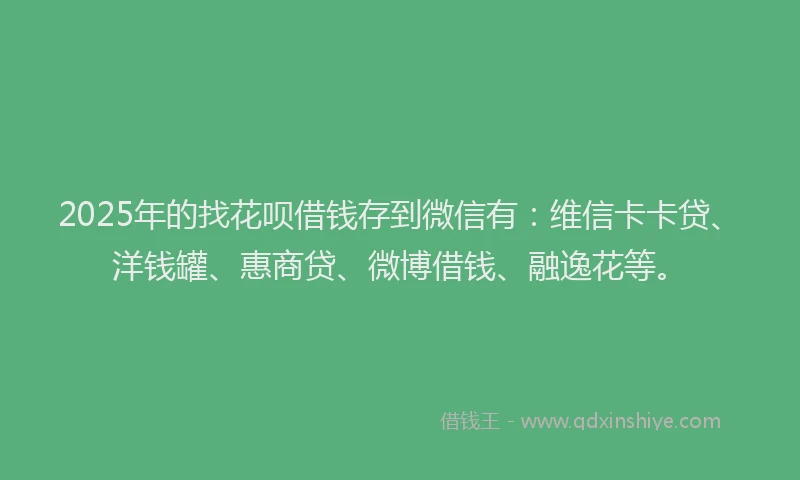 2025年的找花呗借钱存到微信有：维信卡卡贷、洋钱罐、惠商贷、微博借钱、融逸花等。