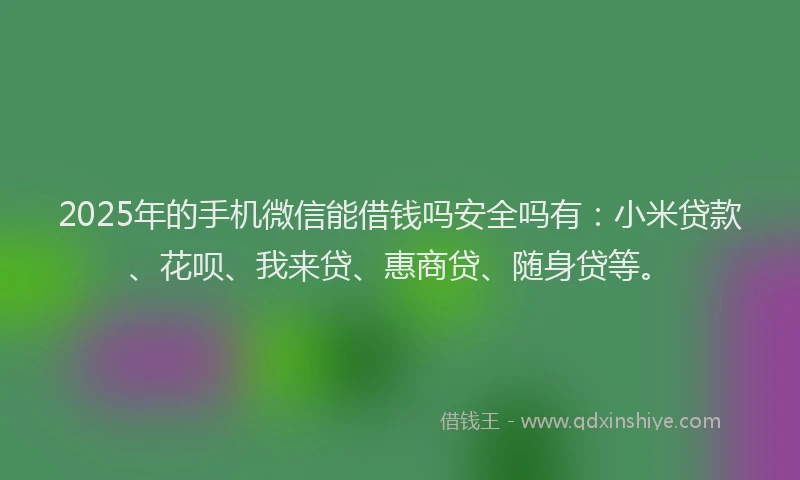 2025年的手机微信能借钱吗安全吗有：小米贷款、花呗、我来贷、惠商贷、随身贷等。