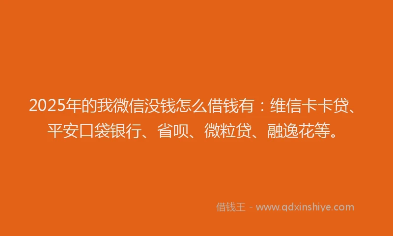 2025年的我微信没钱怎么借钱有：维信卡卡贷、平安口袋银行、省呗、微粒贷、融逸花等。