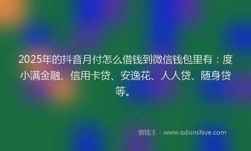 2025年的抖音月付怎么借钱到微信钱包里有：度小满金融、信用卡贷、安逸花、人人贷、随身贷等。