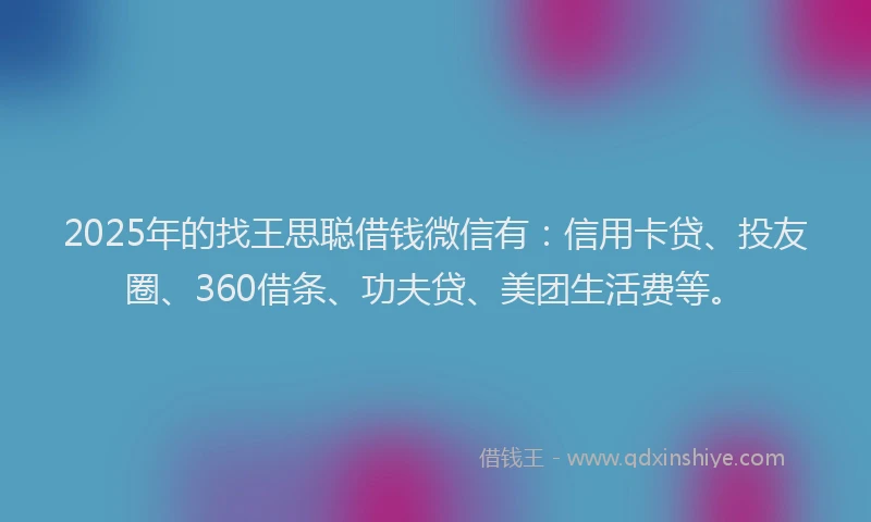 2025年的找王思聪借钱微信有：信用卡贷、投友圈、360借条、功夫贷、美团生活费等。