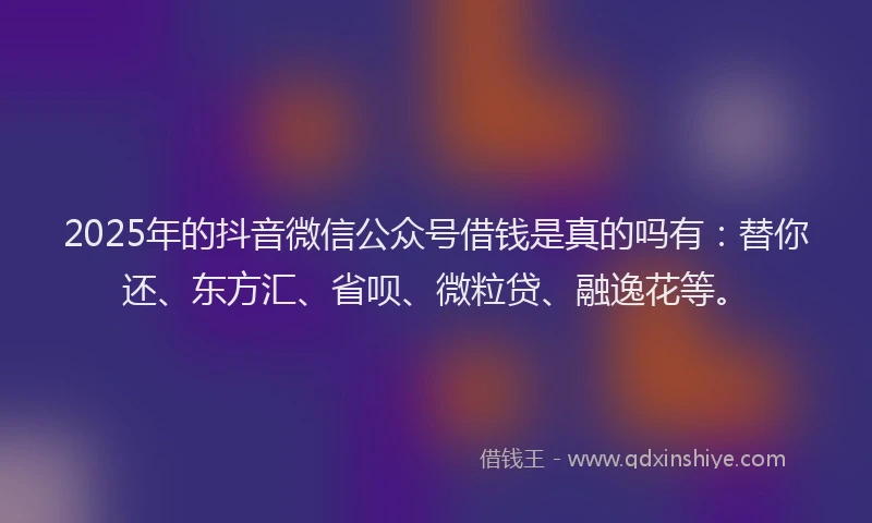 2025年的抖音微信公众号借钱是真的吗有：替你还、东方汇、省呗、微粒贷、融逸花等。