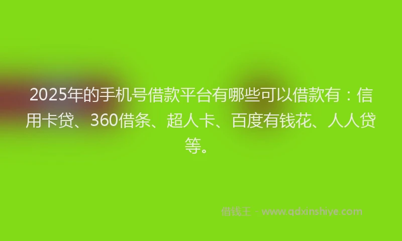2025年的手机号借款平台有哪些可以借款有：信用卡贷、360借条、超人卡、百度有钱花、人人贷等。