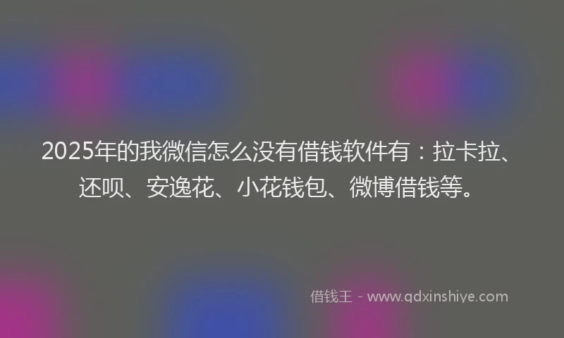 2025年的我微信怎么没有借钱软件有：拉卡拉、还呗、安逸花、小花钱包、微博借钱等。