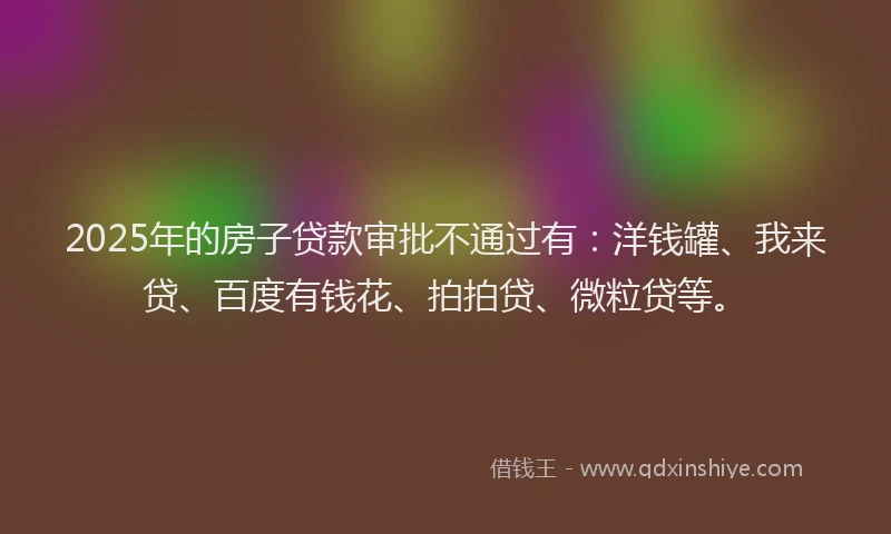 2025年的房子贷款审批不通过有：洋钱罐、我来贷、百度有钱花、拍拍贷、微粒贷等。