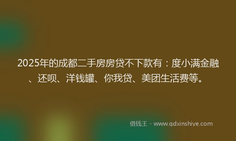 2025年的成都二手房房贷不下款有：度小满金融、还呗、洋钱罐、你我贷、美团生活费等。