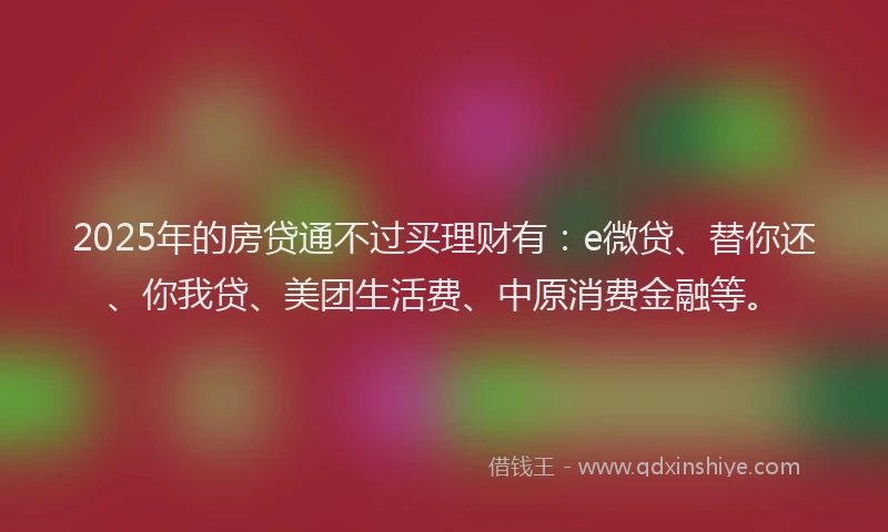 2025年的房贷通不过买理财有：e微贷、替你还、你我贷、美团生活费、中原消费金融等。