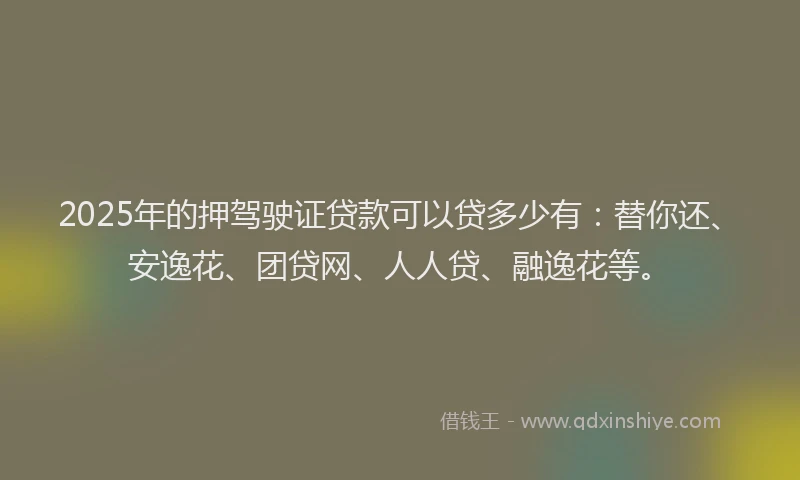 2025年的押驾驶证贷款可以贷多少有：替你还、安逸花、团贷网、人人贷、融逸花等。