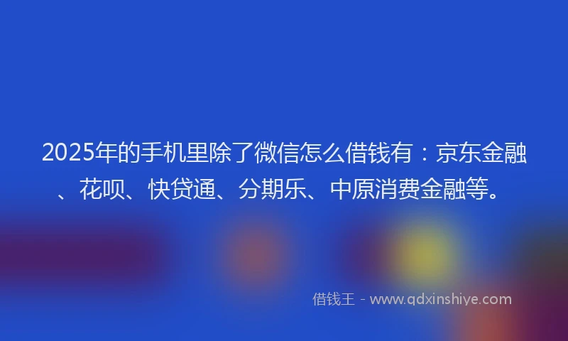 2025年的手机里除了微信怎么借钱有：京东金融、花呗、快贷通、分期乐、中原消费金融等。