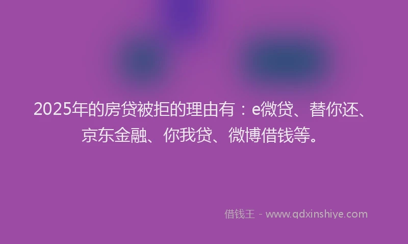 2025年的房贷被拒的理由有：e微贷、替你还、京东金融、你我贷、微博借钱等。