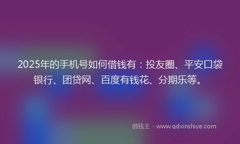 2025年的手机号如何借钱有：投友圈、平安口袋银行、团贷网、百度有钱花、分期乐等。