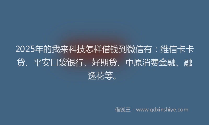 2025年的我来科技怎样借钱到微信有：维信卡卡贷、平安口袋银行、好期贷、中原消费金融、融逸花等。