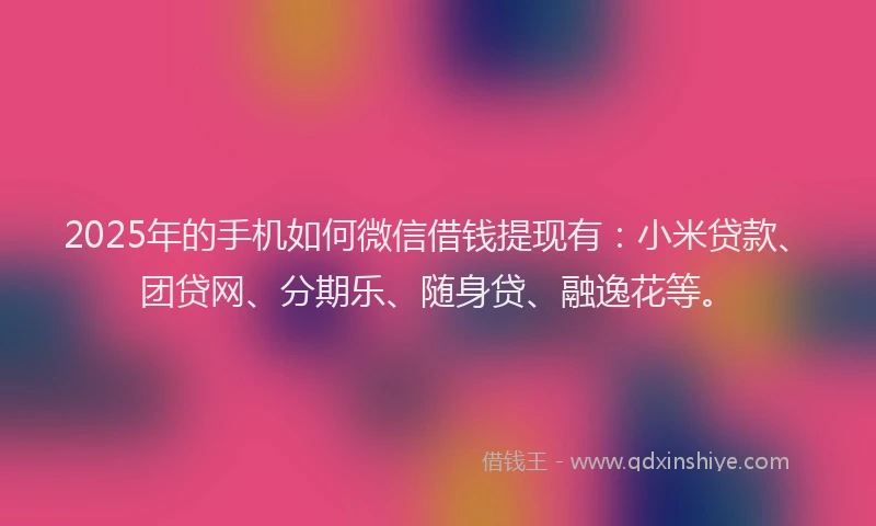 2025年的手机如何微信借钱提现有：小米贷款、团贷网、分期乐、随身贷、融逸花等。