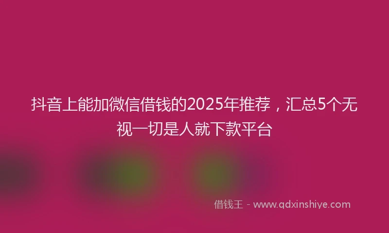 抖音上能加微信借钱的2025年推荐，汇总5个无视一切是人就下款平台