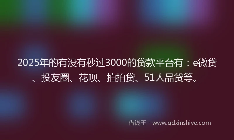 2025年的有没有秒过3000的贷款平台有：e微贷、投友圈、花呗、拍拍贷、51人品贷等。