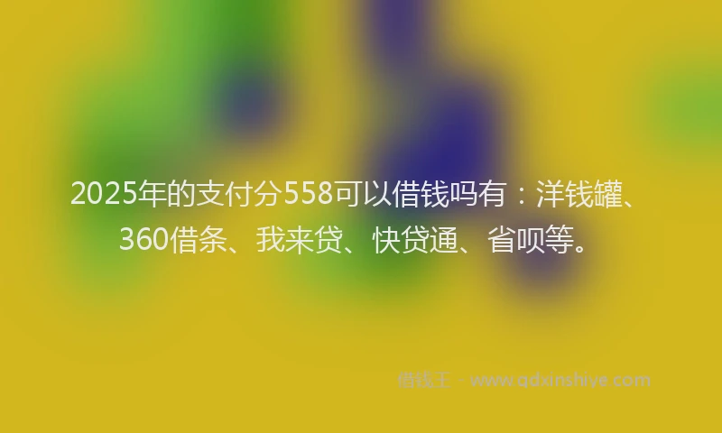 2025年的支付分558可以借钱吗有：洋钱罐、360借条、我来贷、快贷通、省呗等。