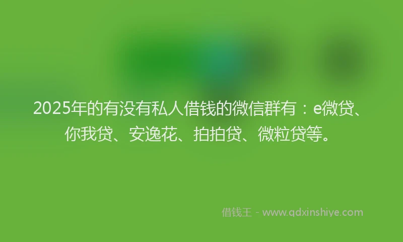 2025年的有没有私人借钱的微信群有：e微贷、你我贷、安逸花、拍拍贷、微粒贷等。